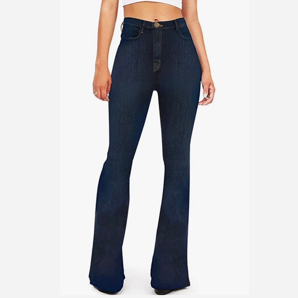 Dark Denim High Waisted Flare Leg Jeans